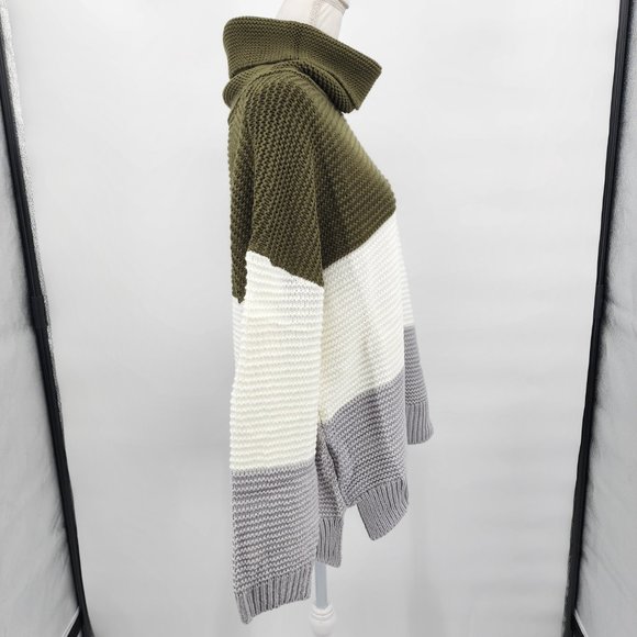 Casual Loose Fit Chunky Knit  Color Block Turtleneck Sweater L NWT - Picture 8 of 10